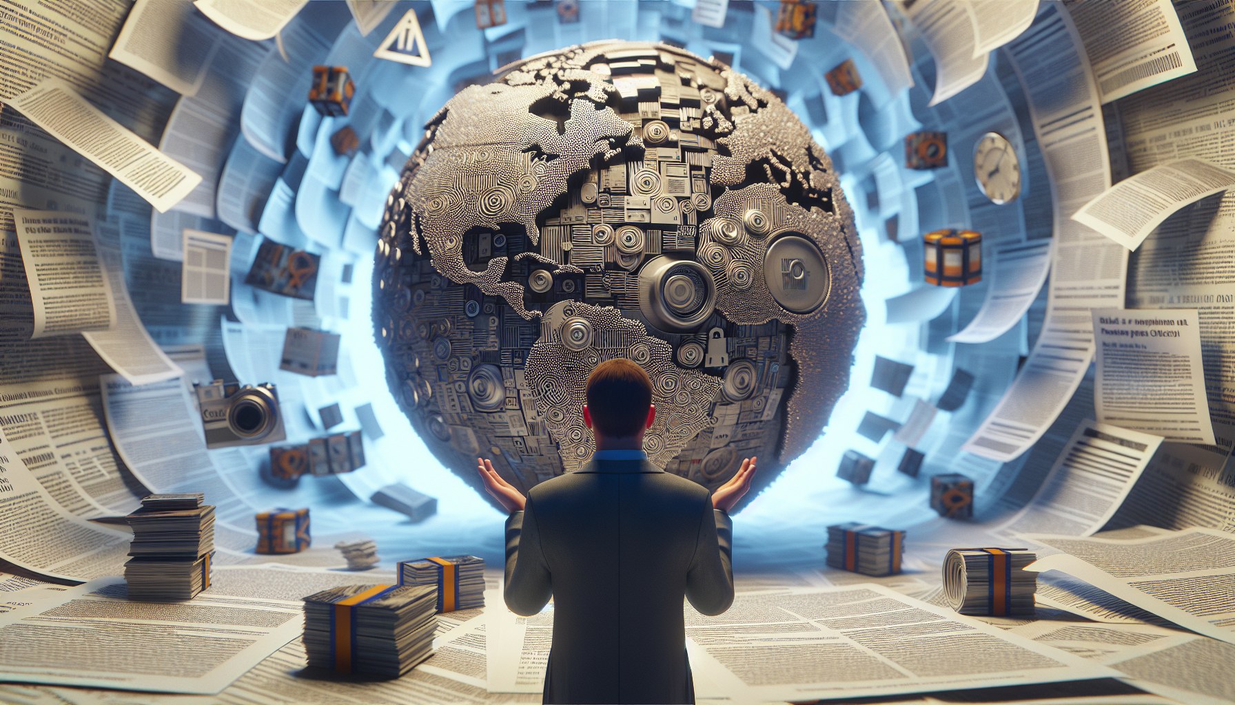 Please generate a symbolic and abstract image that represents AI-generated documents and their potential hidden credit r