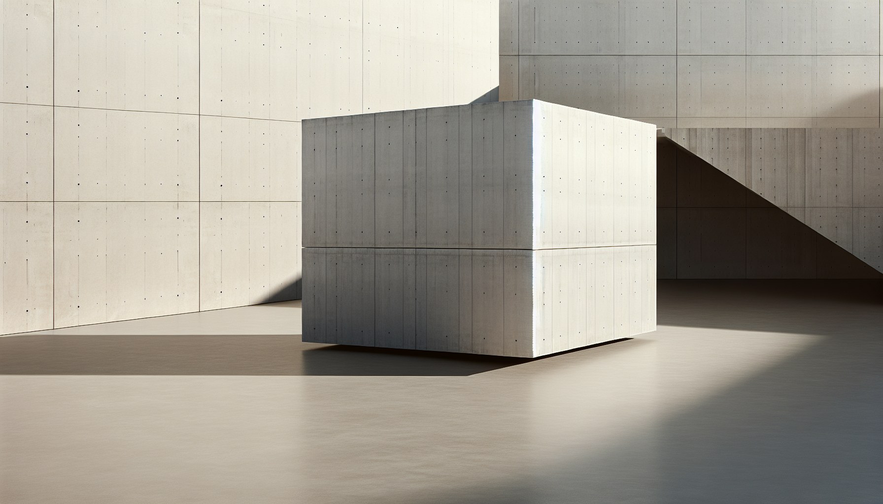 Create a minimalist, geometrically inspired image capturing the essence of Brutalist minimalism, with strong visuals of 