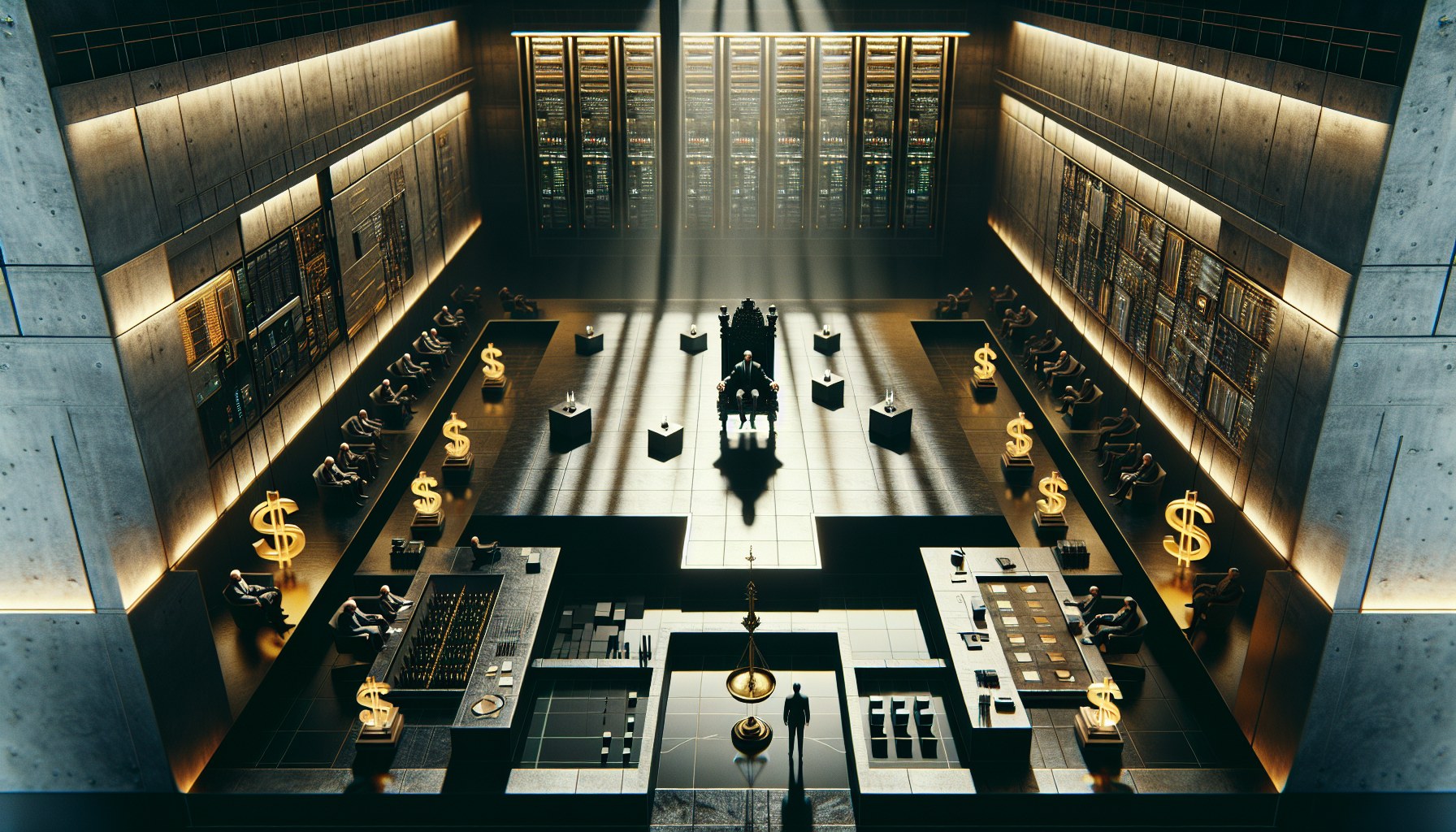 Create a photorealistic cinematic image with high visual tension, strong geometry, and dramatic chiaroscuro lighting, re