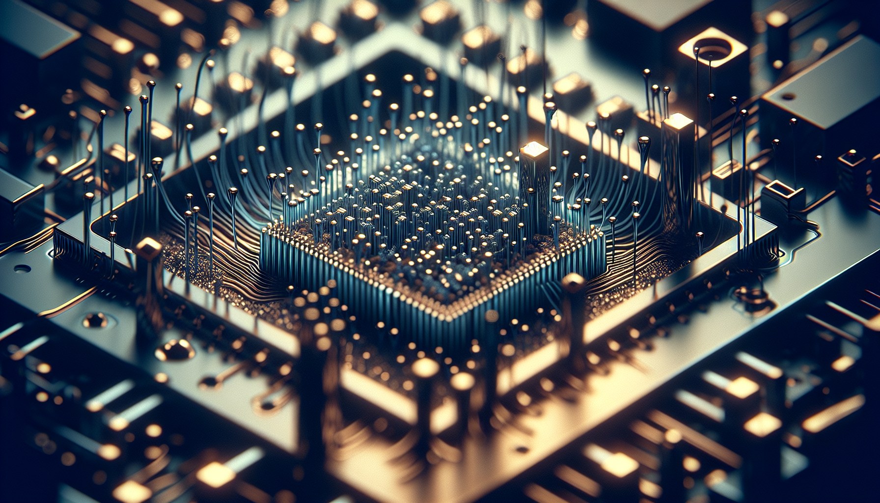 Create a striking 16:9 editorial composition invoking the theme 'Precision at Scale'. The image should visually illustra