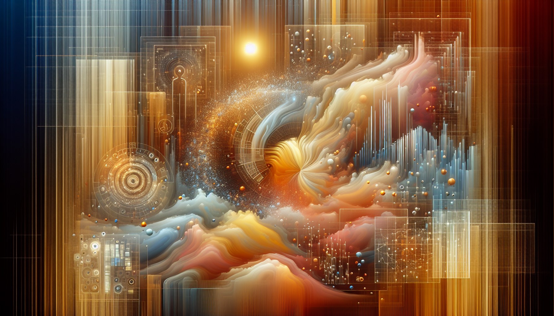 Create a 16:9 abstract, generative art-inspired image, without any textual elements. The image should reflect an interpr