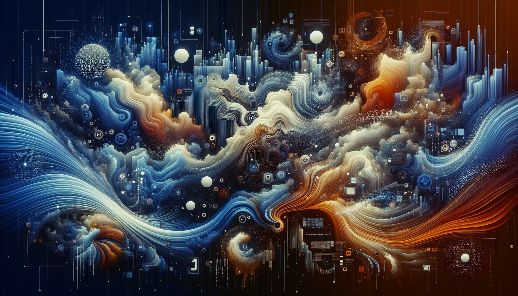 Create an abstract, artistic representation of the data concept of Software 3.0 by Andrej Karpathy, with a look inspired