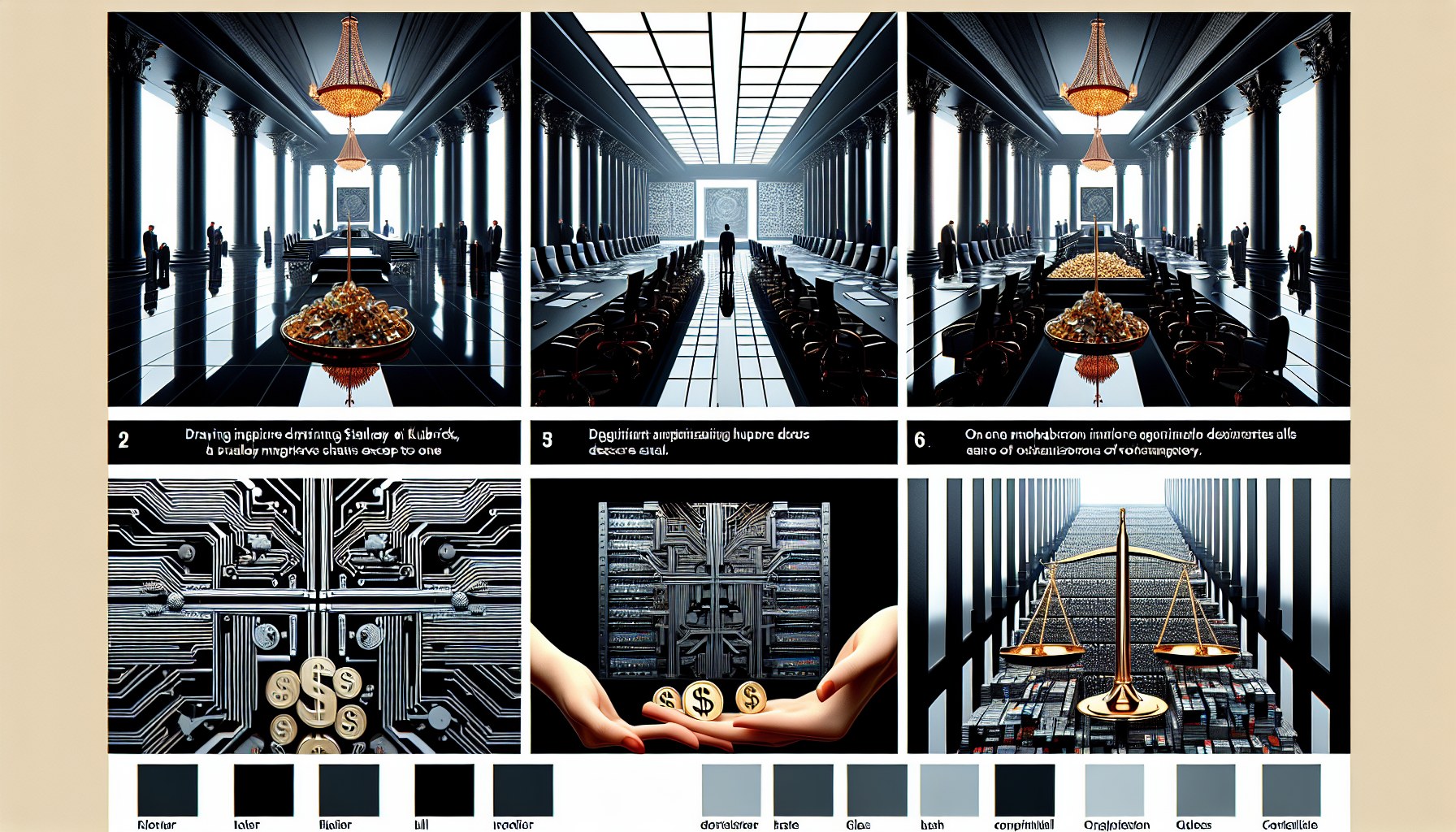 Illustrate a scene drawing inspiration from Stanley Kubrick's shots, the appeal of Wired magazine's design, and the rawn