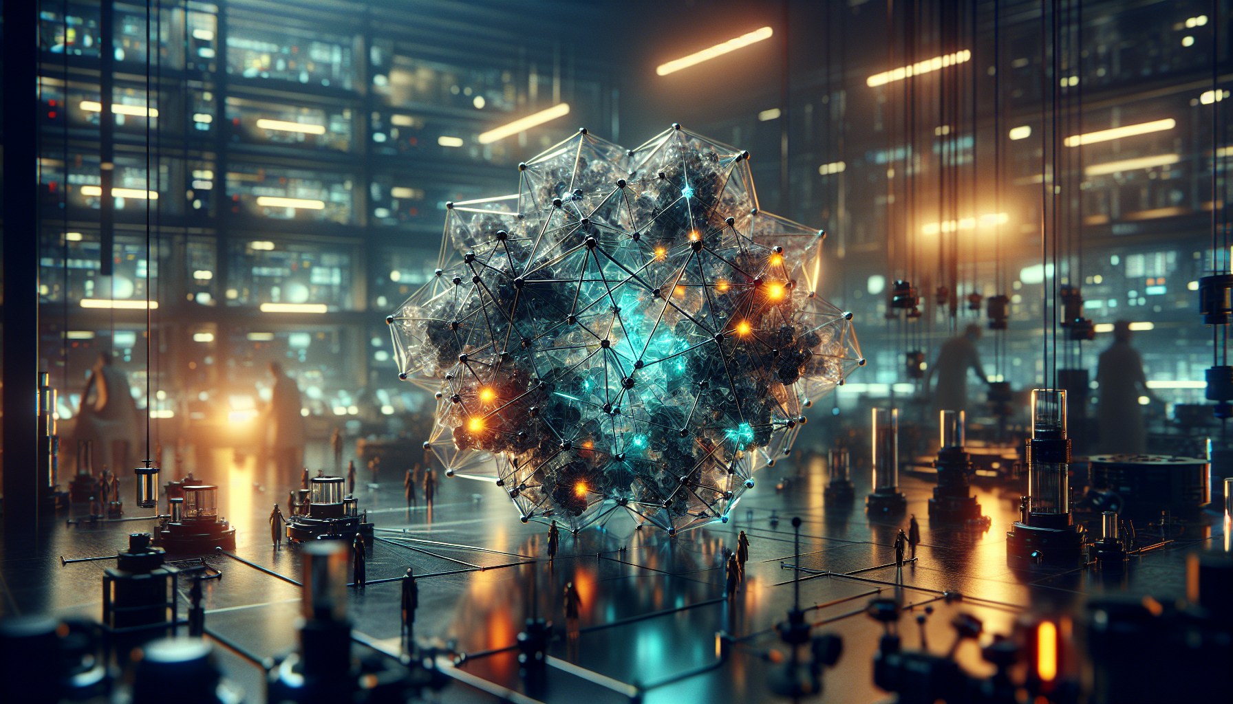 Generate a hyper-realistic, industrial-photography-style image with cinematic wide-angle. The scene unfolds in a high-te
