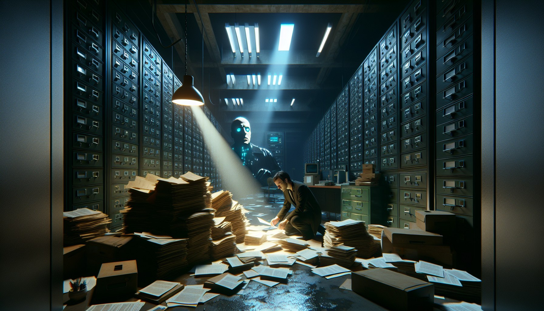 Create a high visual tension scene, styled between a Stanley Kubrick still and a brutalist art-house film poster. Featur