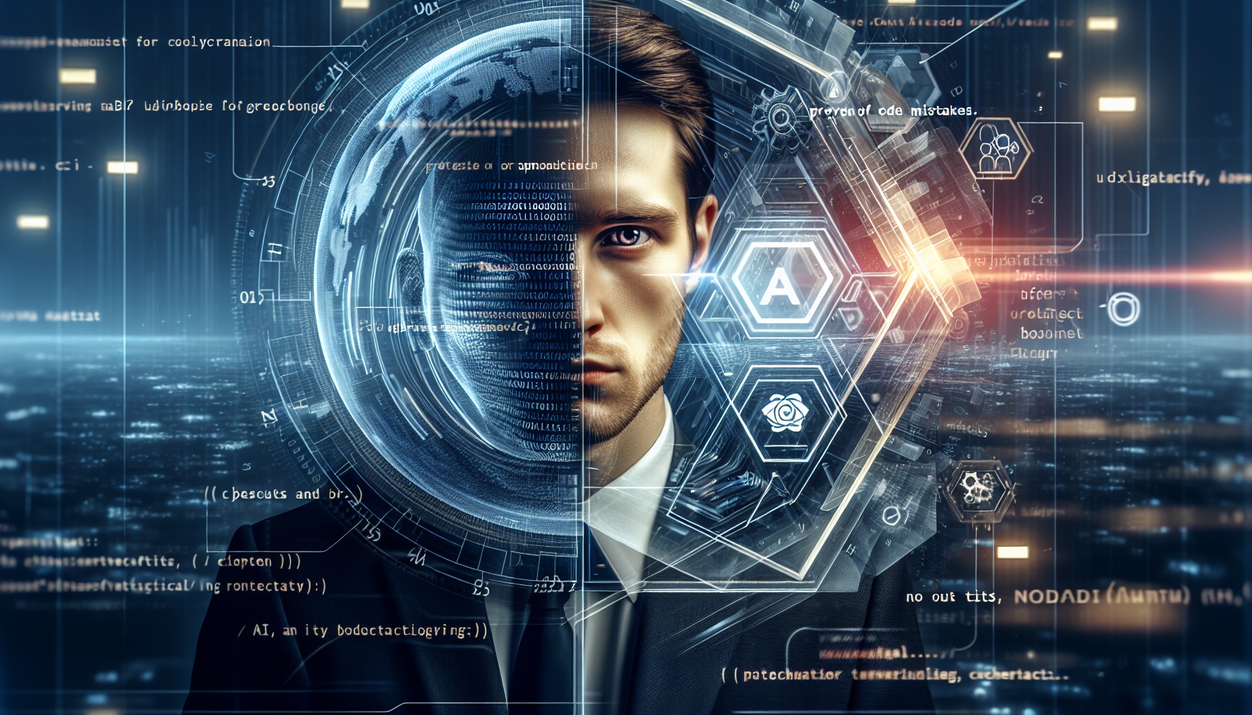 Create a wide-angle, photorealistic editorial illustration. The image should be set in a professional business context w