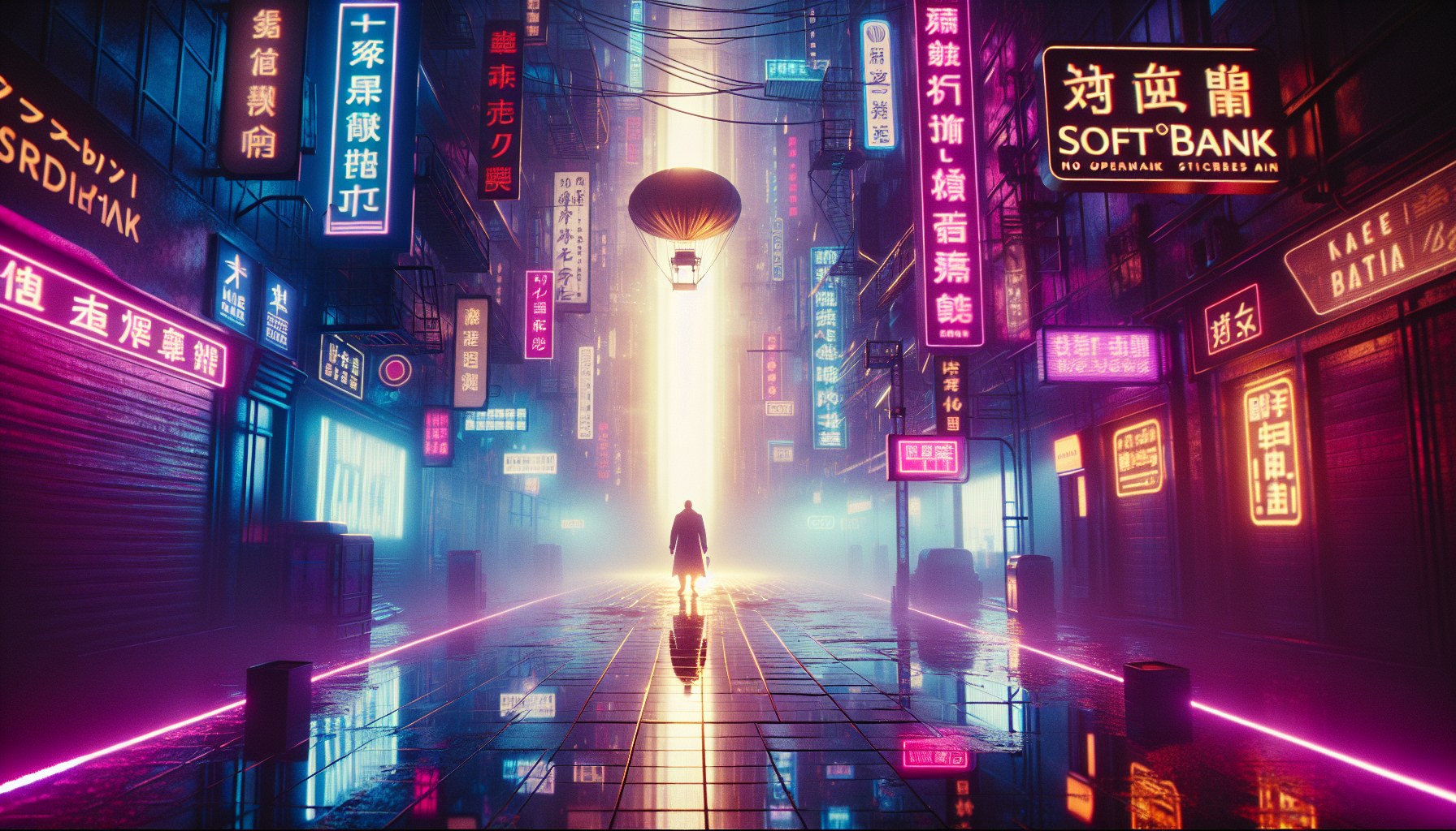 Create a visual depiction that strictly adheres to a neon cyberpunk urban-tech composition with the ambiance of Blade Ru